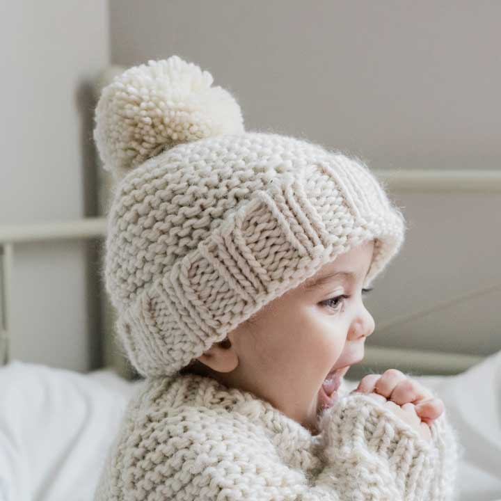 Garter Stitch Beanie: Natural