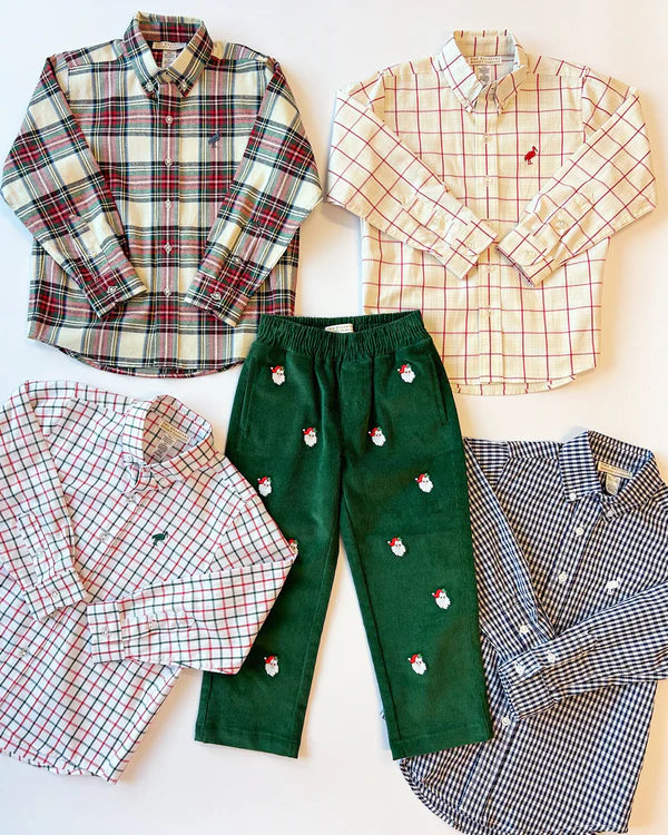 TBBC Critter Sheffield Pants: Grier Green Corduroy with Santa