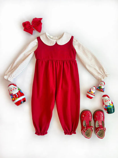 TBBC Sleeveless Rebecca Romper: Richmond Red with Palmetto Pearl Bow