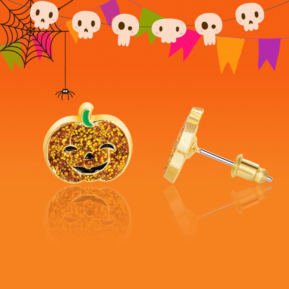 Halloween Glitter Pumpkin Stud Earrings