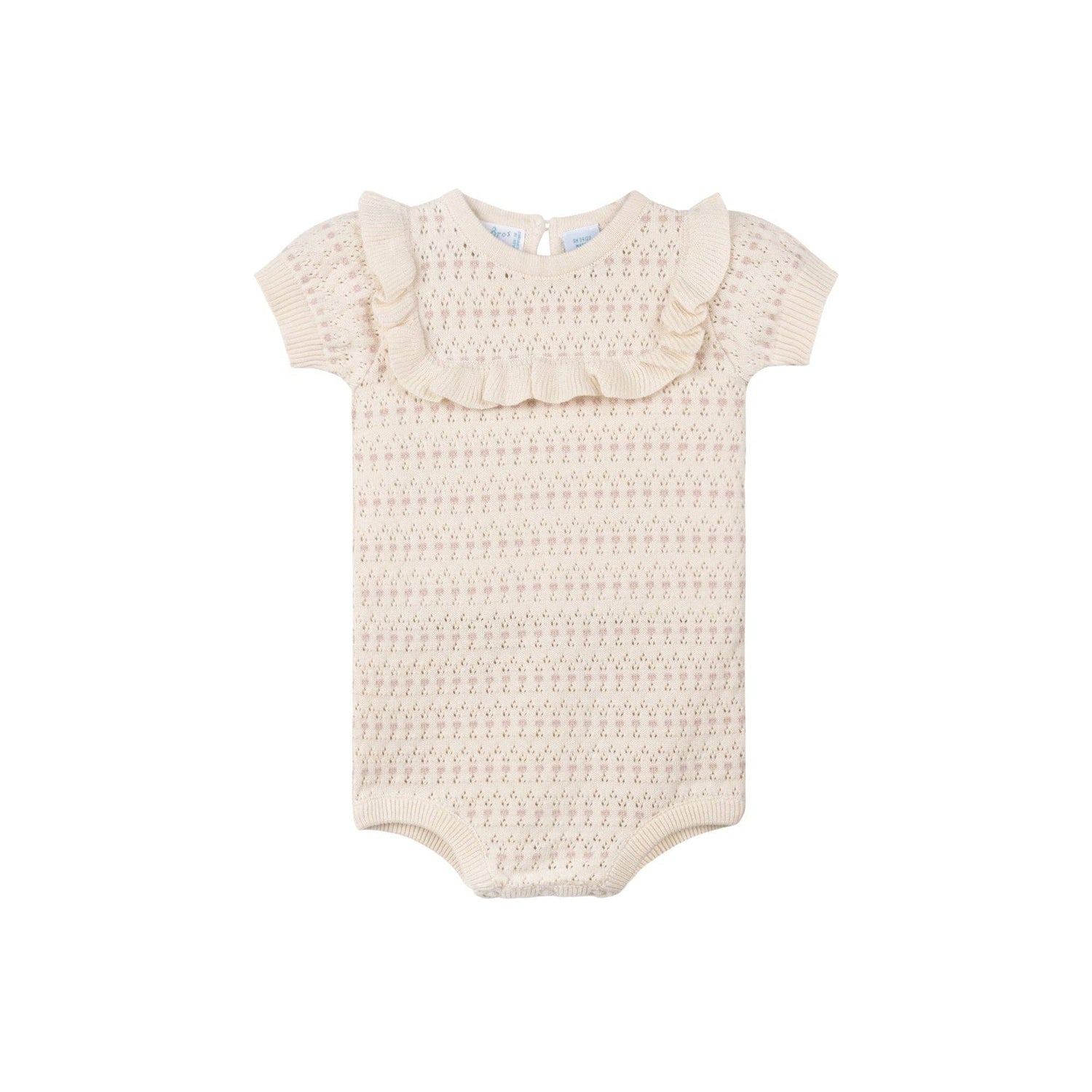 Baby Girls Pointelle Jacquard Knit Romper: Ecru