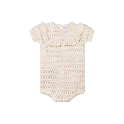 Baby Girls Pointelle Jacquard Knit Romper: Ecru