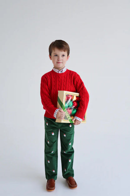 Critter Prep School Pants: Grier Green Corduroy with Santa