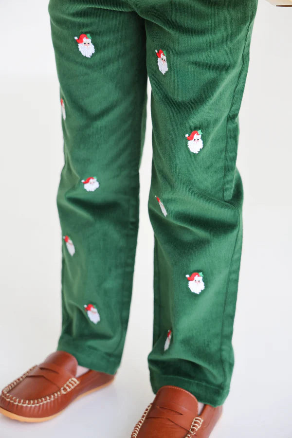 Critter Prep School Pants: Grier Green Corduroy with Santa