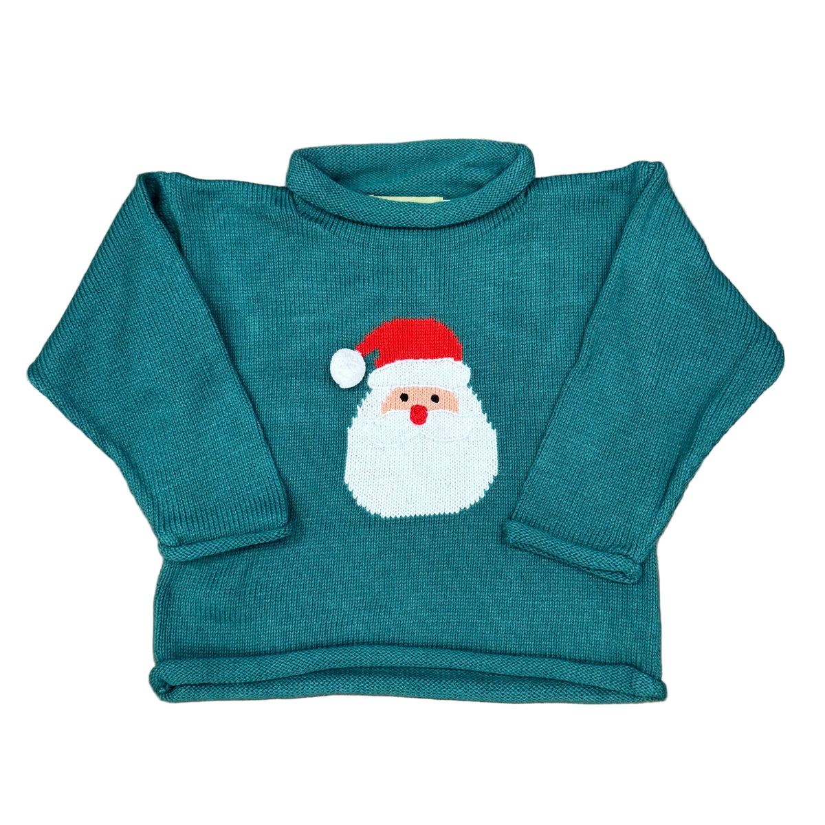 Light Hunter Green Roll Neck Sweater with Santa