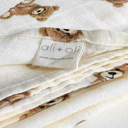 Muslin Swaddle Blanket: Teddy Bear Print