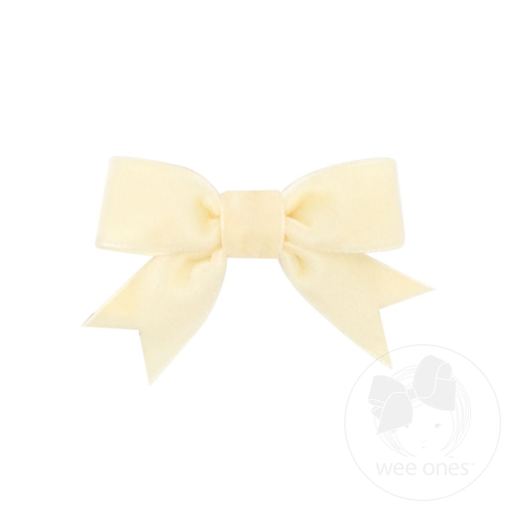 Mini Velvet Two-Loop Bow with Fancy Cut Tail: Ivory