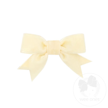 Mini Velvet Two-Loop Bow with Fancy Cut Tail: Ivory