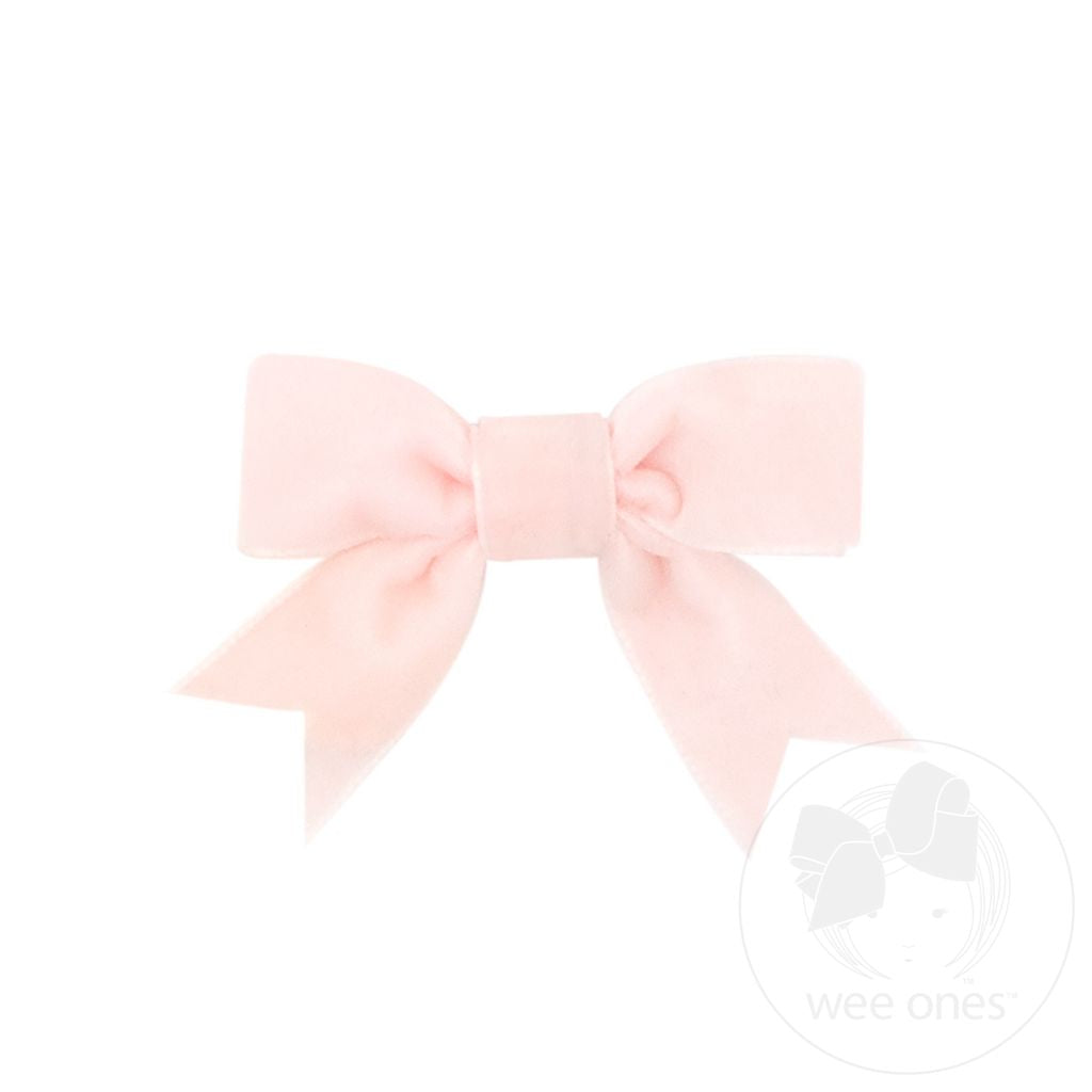 Mini Velvet Two-Loop Bow with Fancy Cut Tail: Light Pink