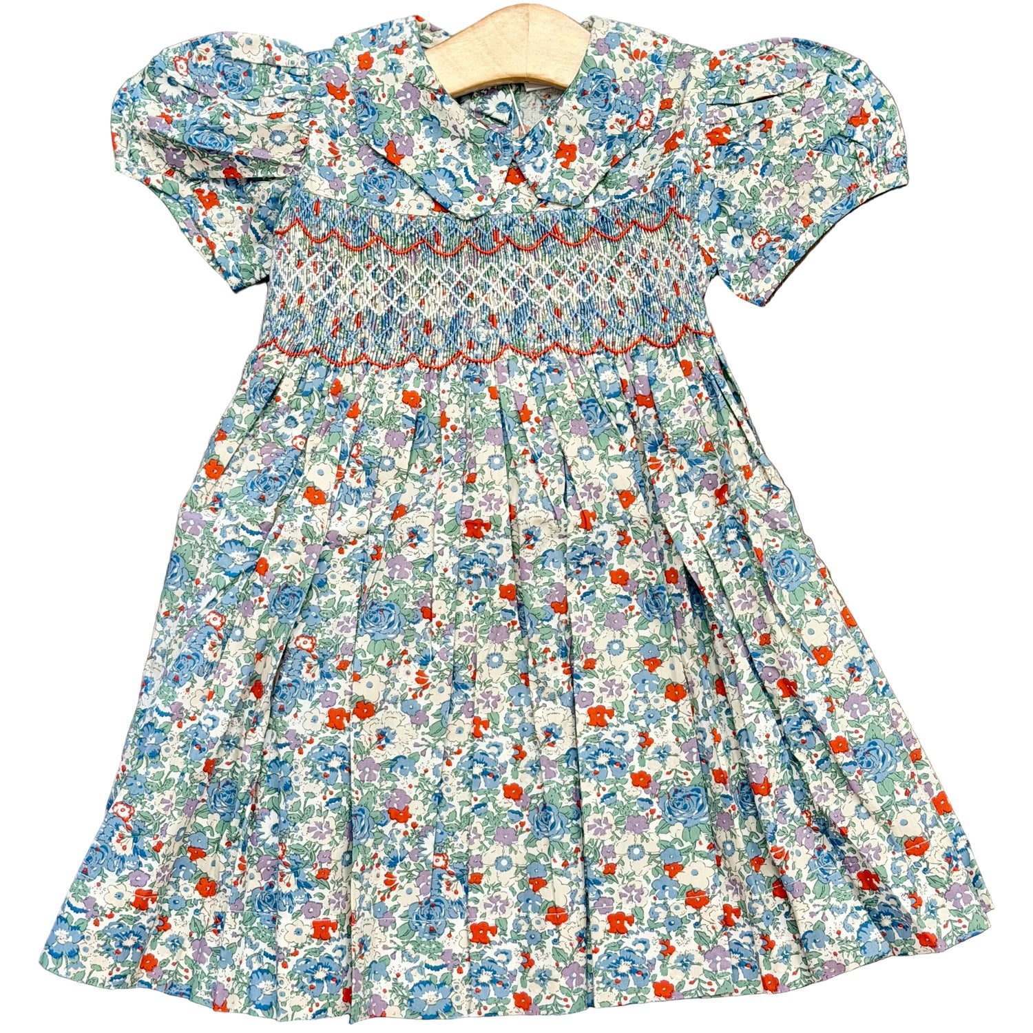 Blue Floral Smock Waist Dress