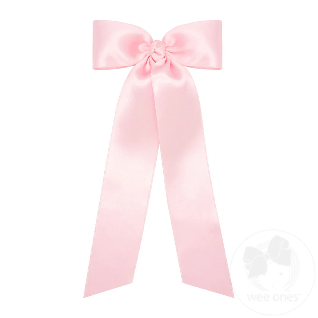 Medium French Satin Hair Bowtie with Knot Wrap and Streamer Tails: Light Pink