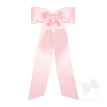 Medium French Satin Hair Bowtie with Knot Wrap and Streamer Tails: Light Pink