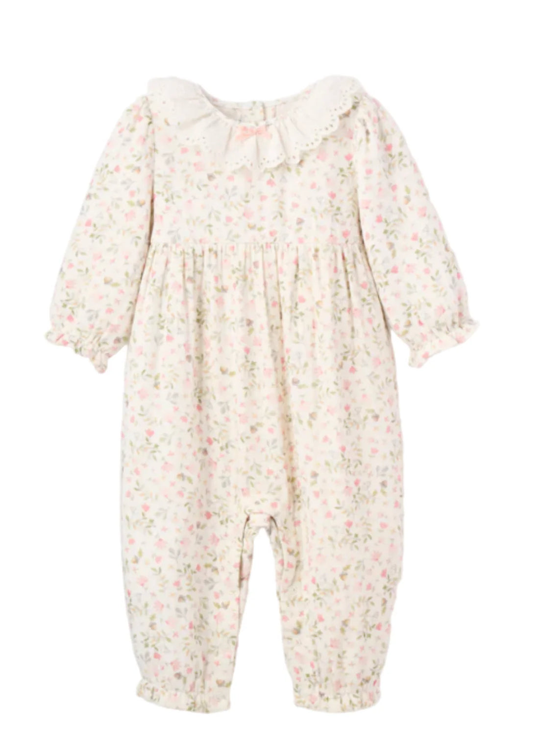 Fairytale Floral Organic Muslin Jumpsuit with Eyelet Lace Collar