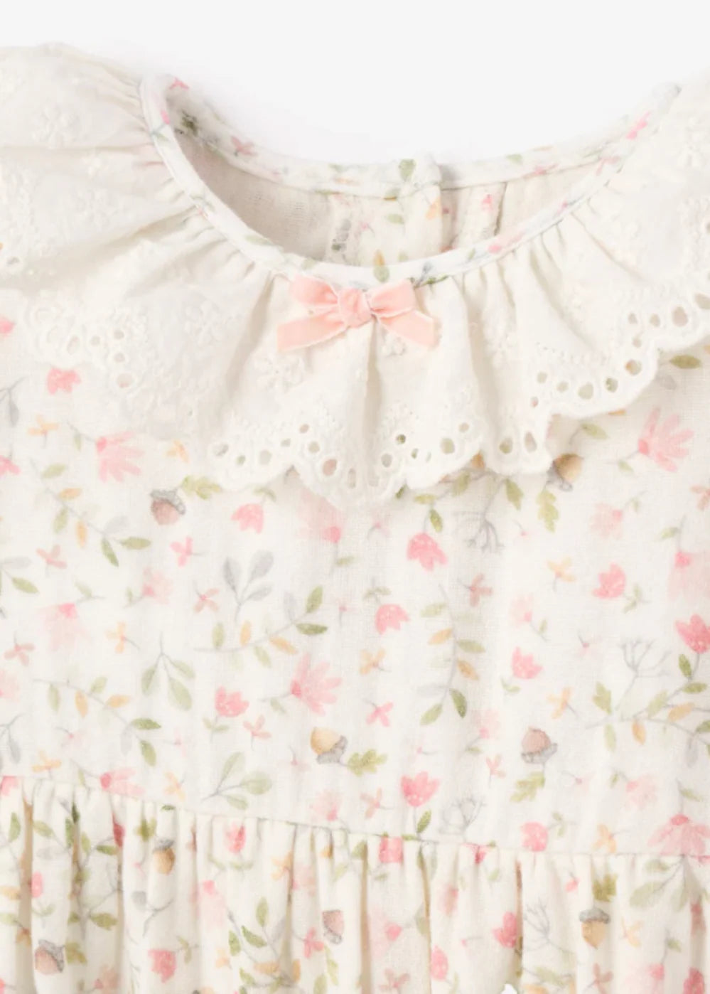 Fairytale Floral Organic Muslin Bubble with Eyelet Lace Collar