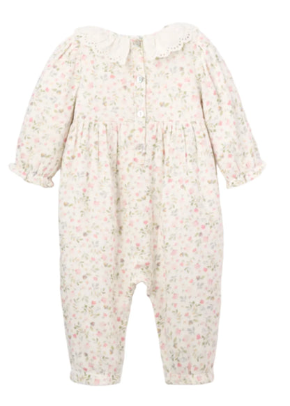 Fairytale Floral Organic Muslin Jumpsuit with Eyelet Lace Collar