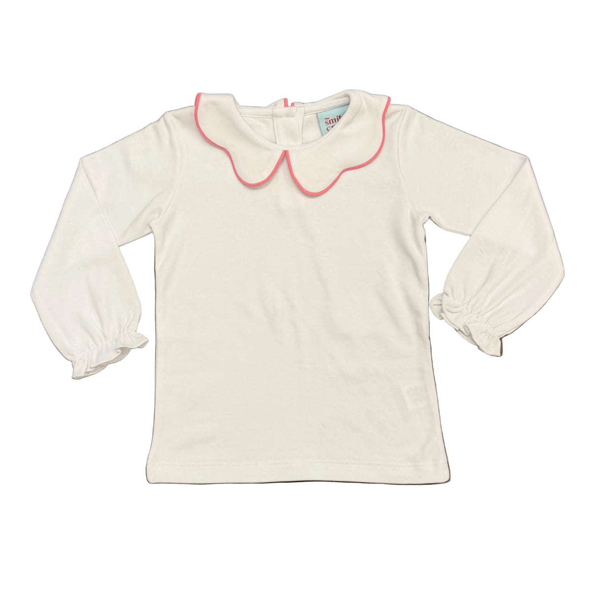 Girls White Scallop Collar Shirt with Pink Trim