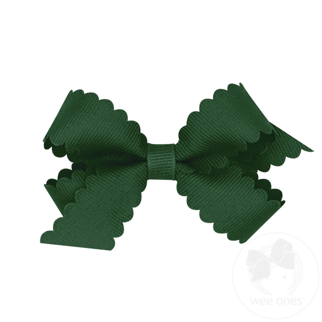 Grosgrain Hairbow with Scalloped Edge: Forest Green