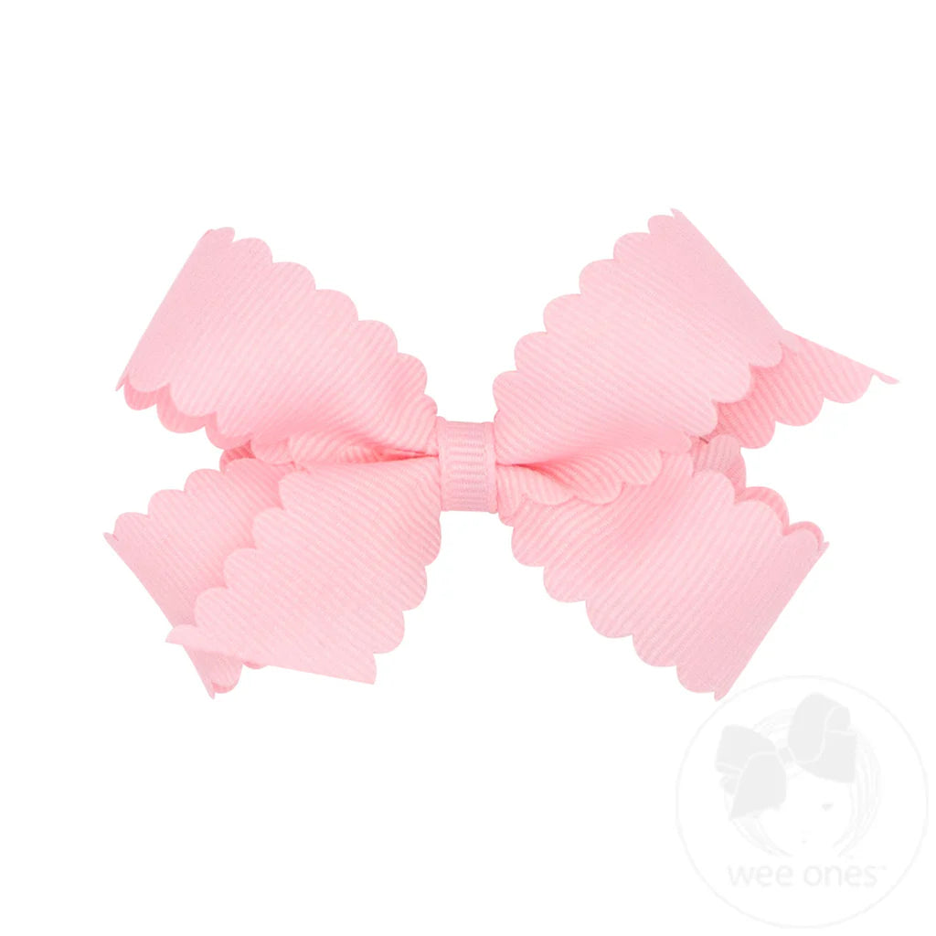 Grosgrain Hair Bow with Scalloped Edge: Light Pink