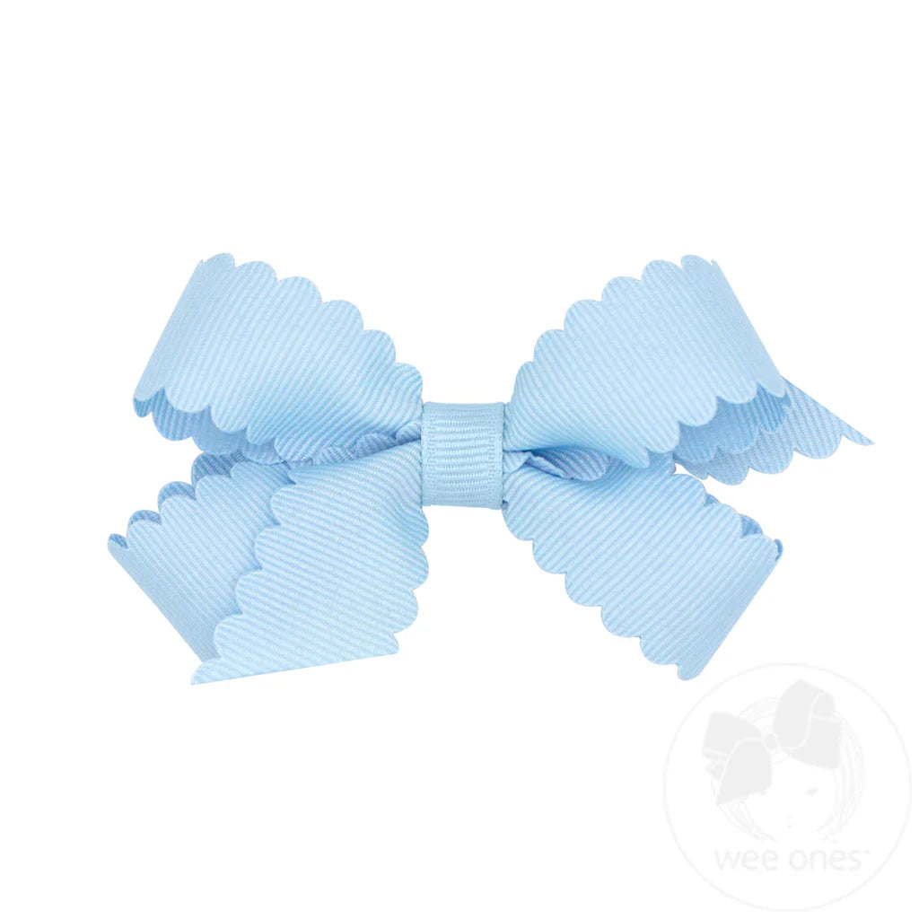 Grosgrain Hair Bow with Scalloped Edge: Millennium Blue