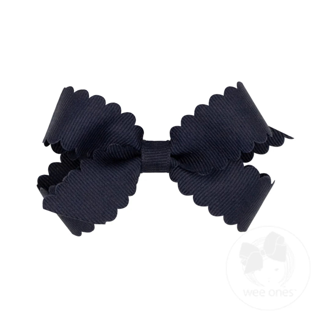 Grosgrain Hair Bow with Scalloped Edge: Navy