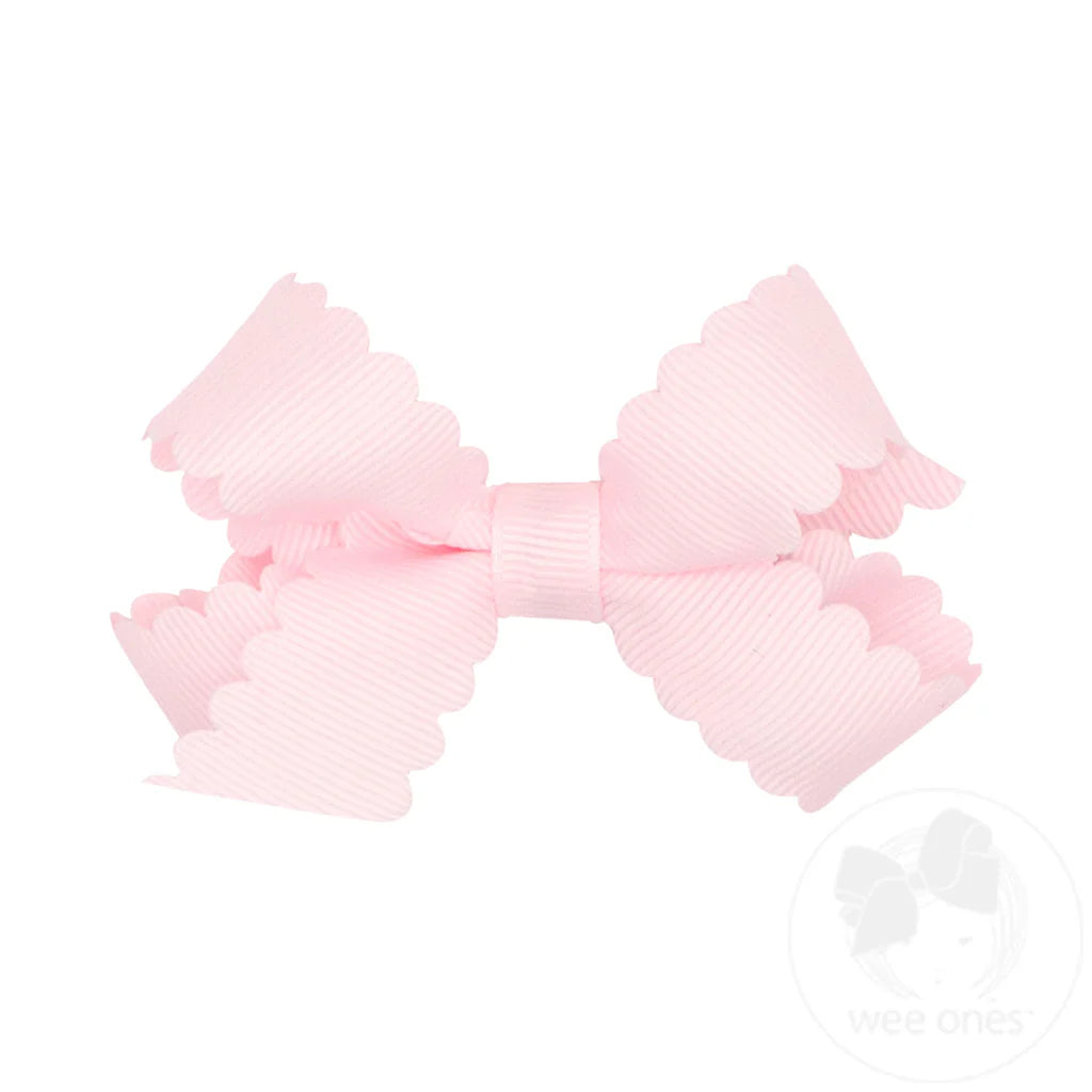 Grosgrain Hair Bow with Scalloped Edge: Powder Pink