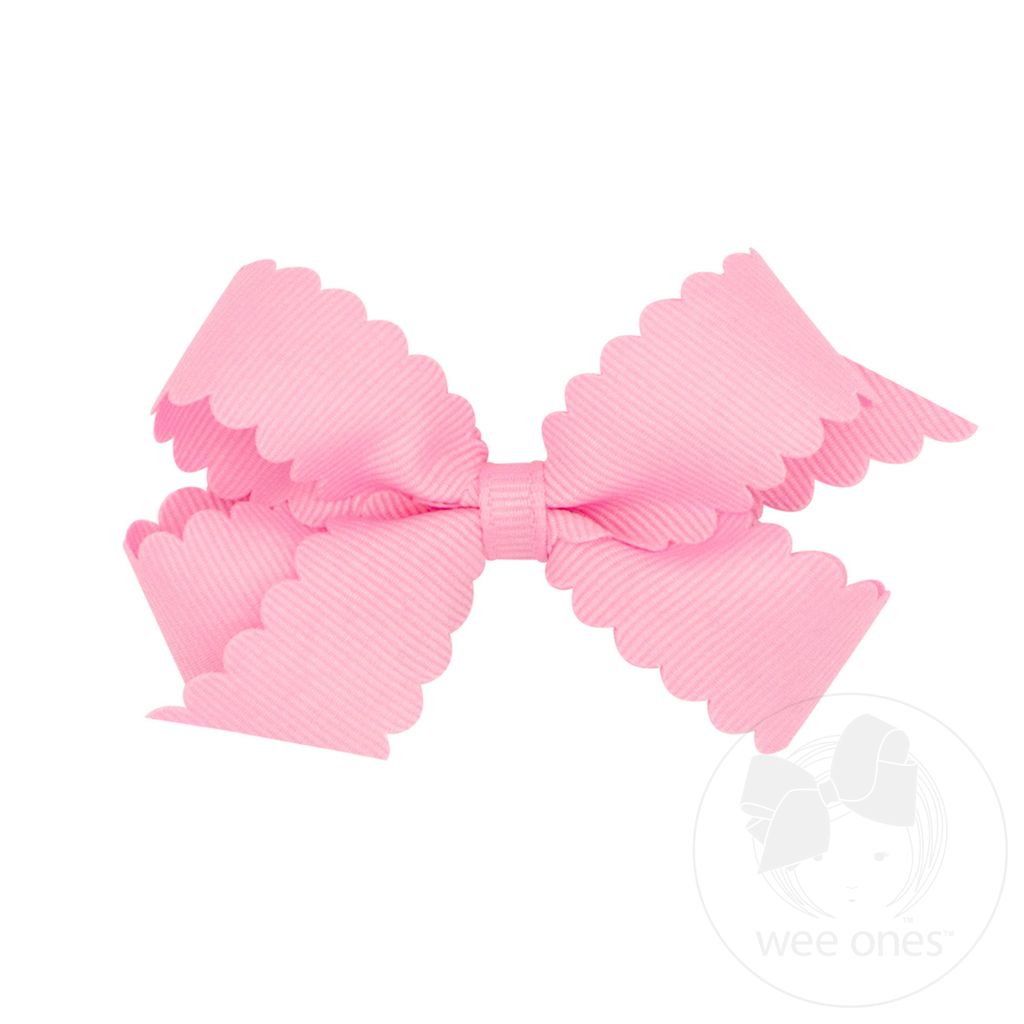 Grosgrain Hair Bow with Scalloped Edge: Pearl