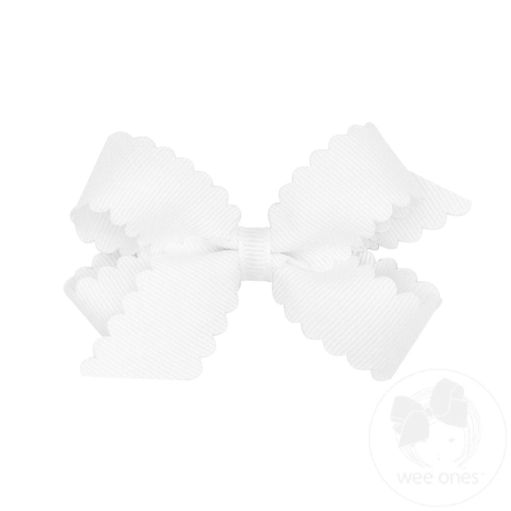 Grosgrain Hair Bow with Scalloped Edge: White