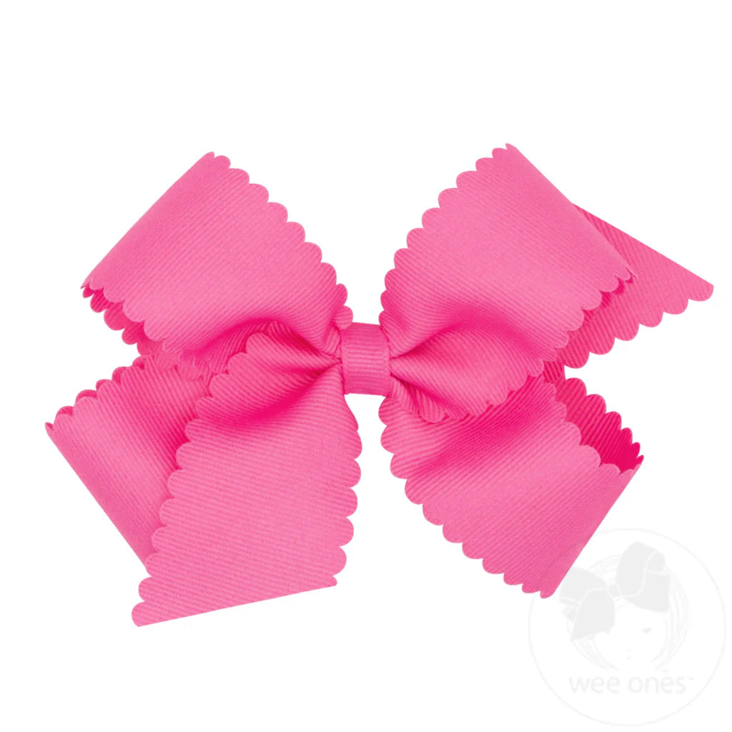 Grosgrain Hair Bow with Scalloped Edge: Hot Pink