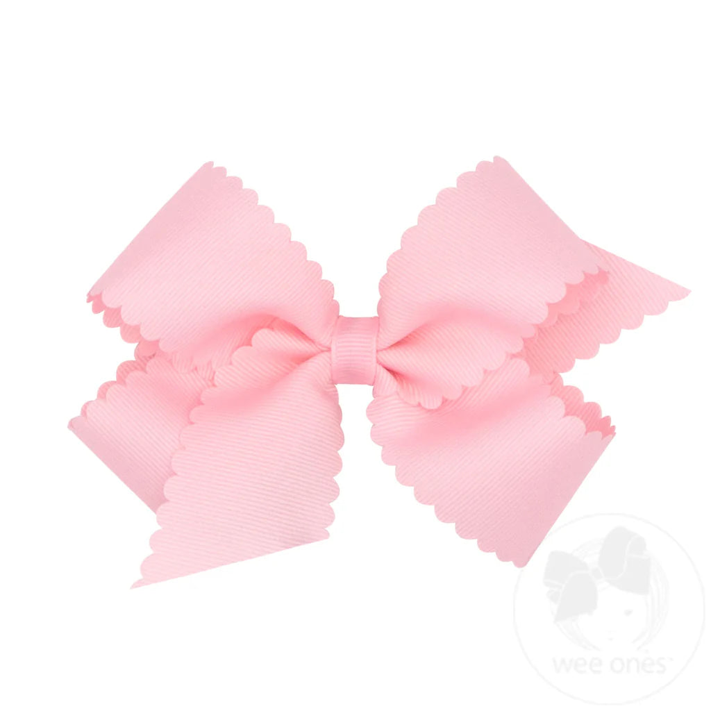 Grosgrain Hair Bow with Scalloped Edge: Light Pink
