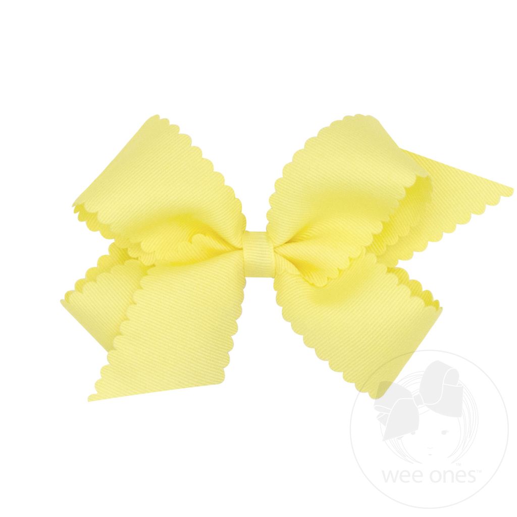 Grosgrain Hair Bow with Scalloped Edge: Light Yellow