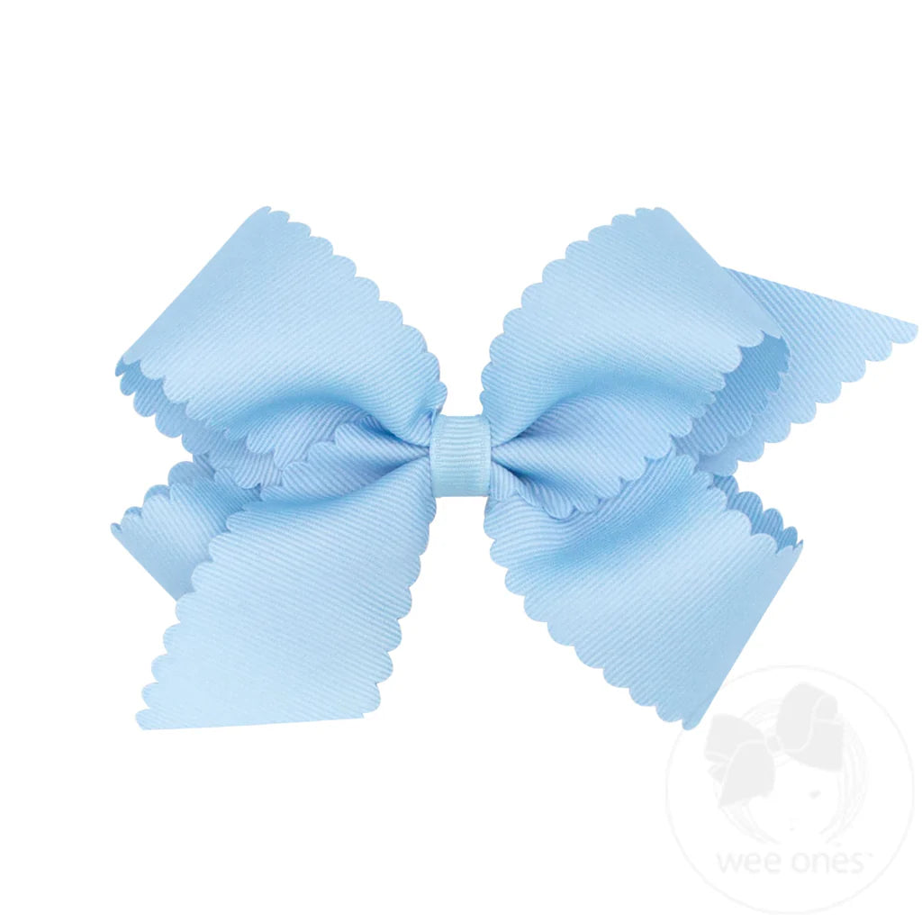 Grosgrain Hair Bow with Scalloped Edge: Millennium Blue