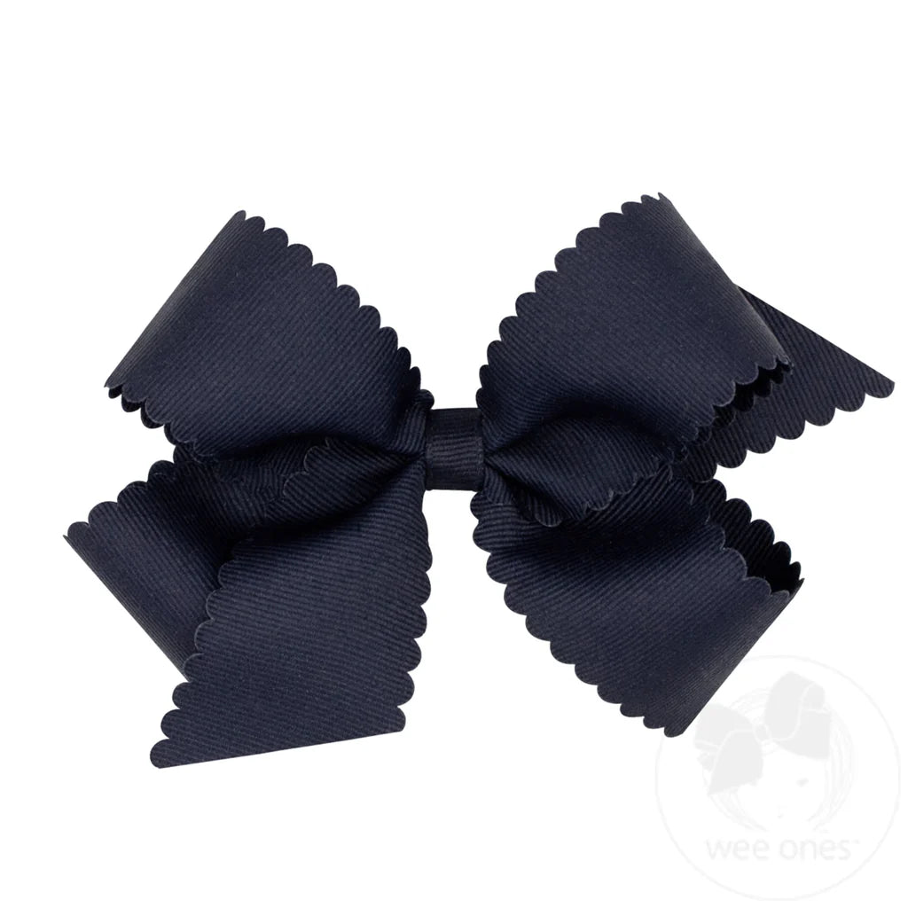 Grosgrain Hair Bow with Scalloped Edge: Navy