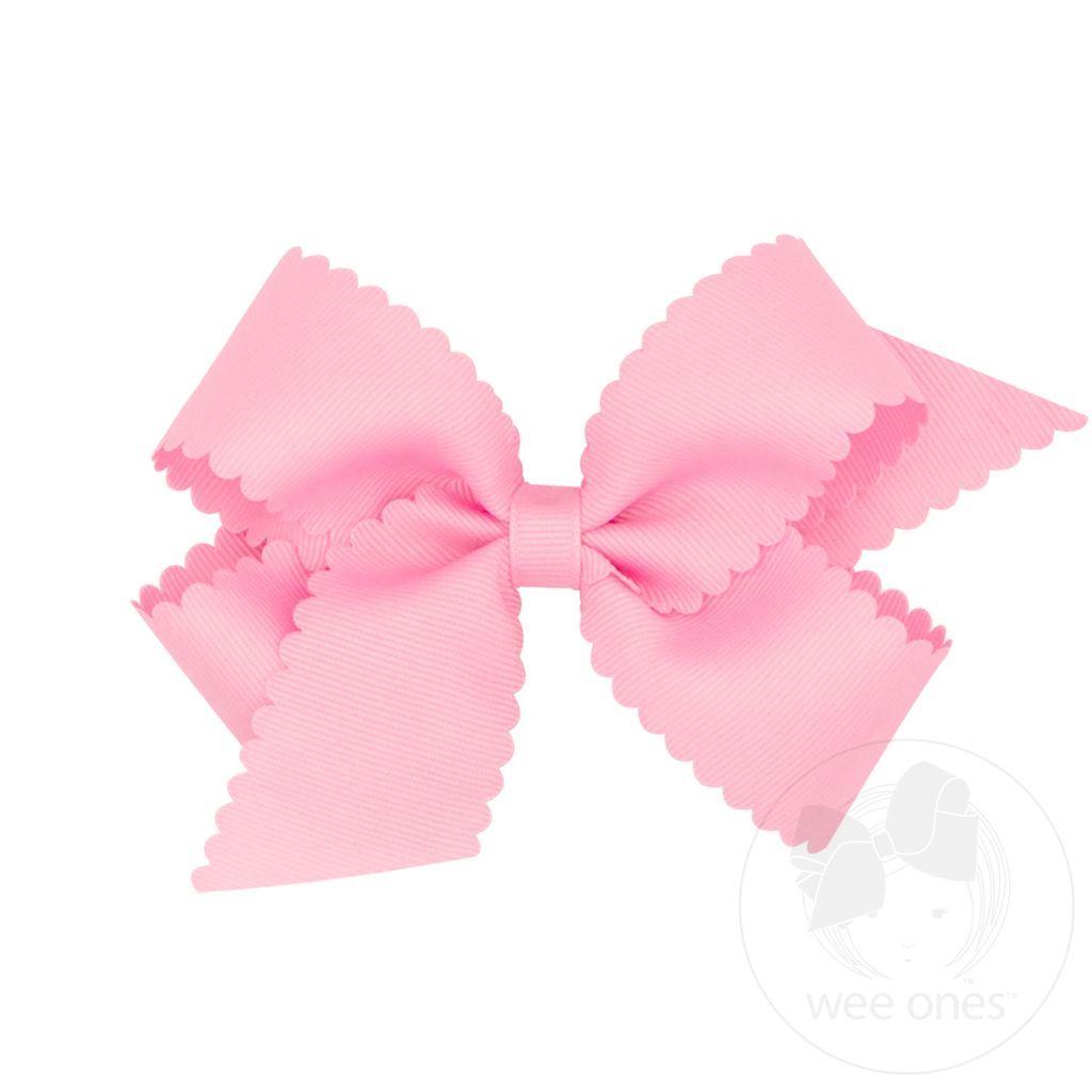 Grosgrain Hair Bow with Scalloped Edge: Pearl