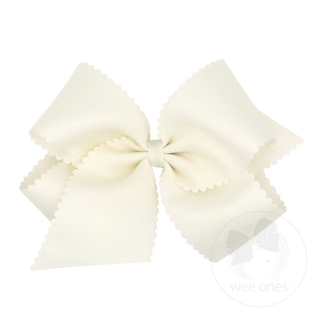 Grosgrain Hair Bow with Scalloped Edge: Antique White