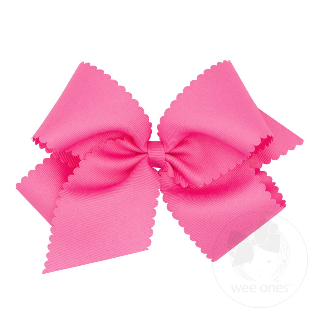Grosgrain Hair Bow with Scalloped Edge: Hot Pink