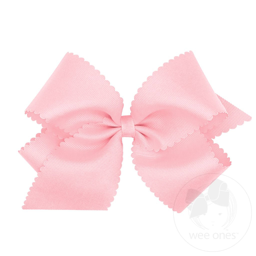 Grosgrain Hair Bow with Scalloped Edge: Light Pink