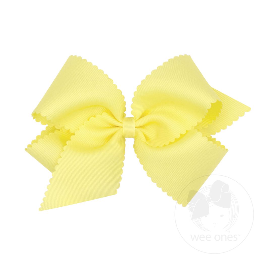 Grosgrain Hair Bow with Scalloped Edge: Light Yellow