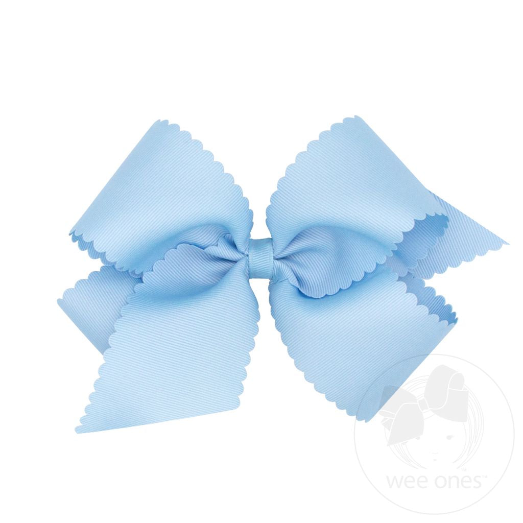 Grosgrain Hair Bow with Scalloped Edge: Millennium Blue