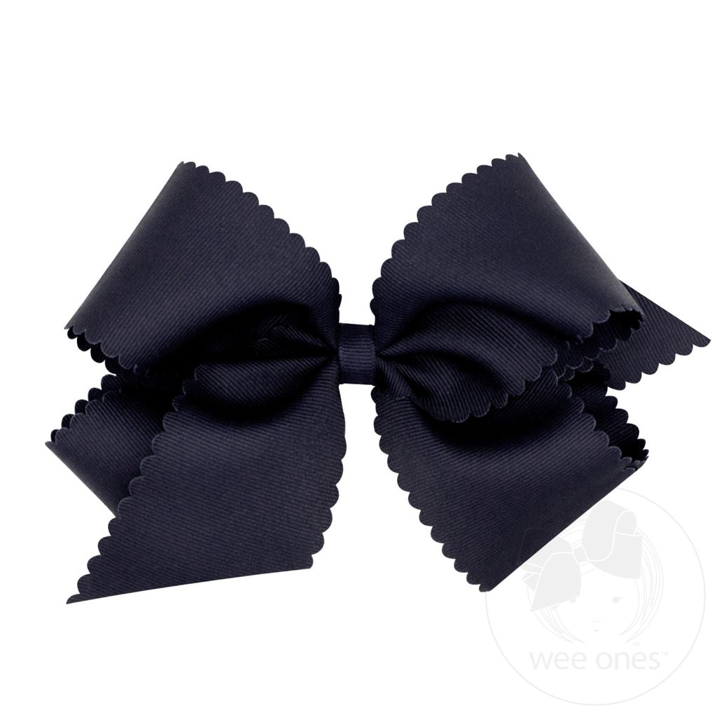 Grosgrain Hair Bow with Scalloped Edge: Navy