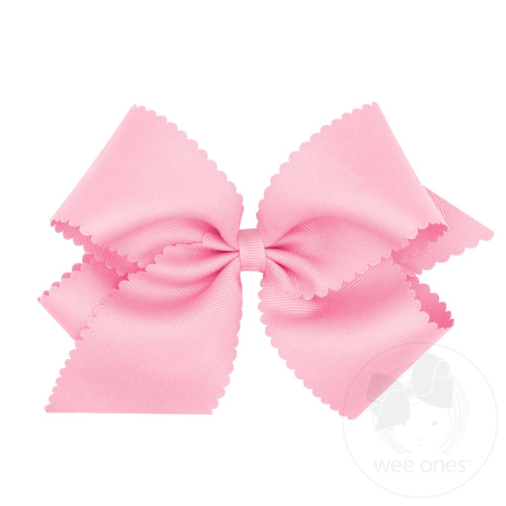 Grosgrain Hair Bow with Scalloped Edge: Pearl