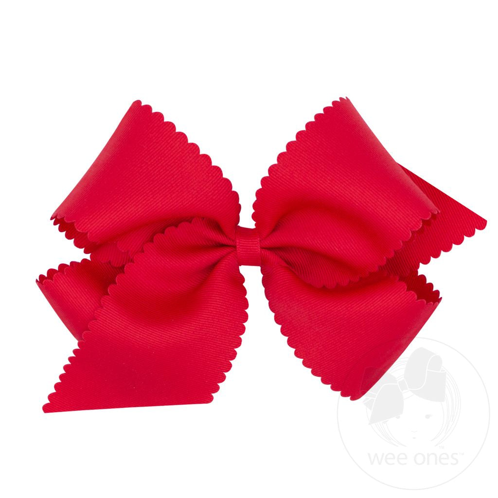 Grosgrain Hair Bow with Scalloped Edge: Red