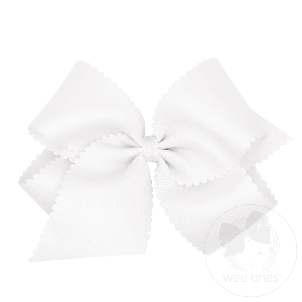 Grosgrain Hair Bow with Scalloped Edge: White