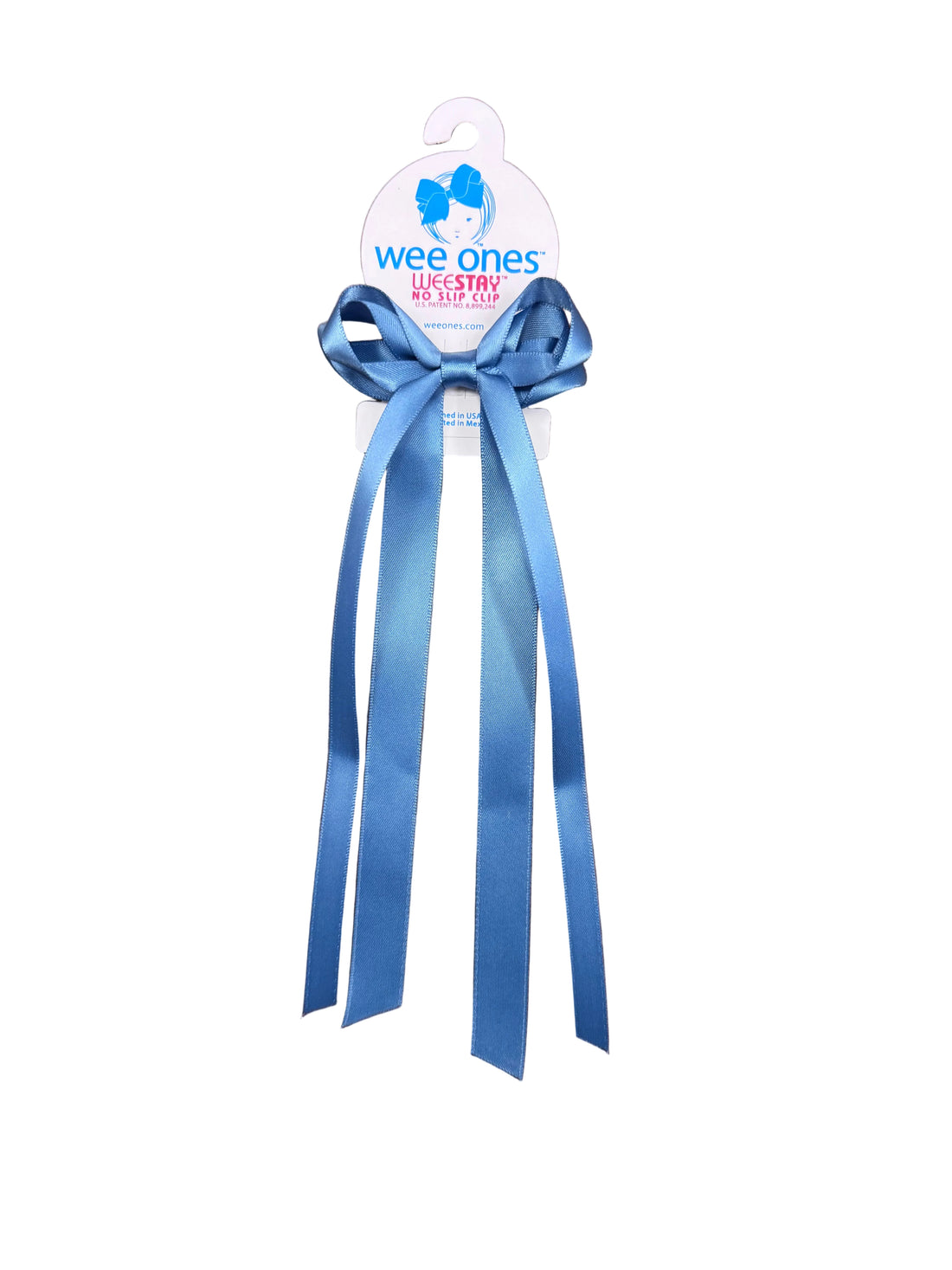 Mini Double Satin Streamer Bow: Smoke Blue