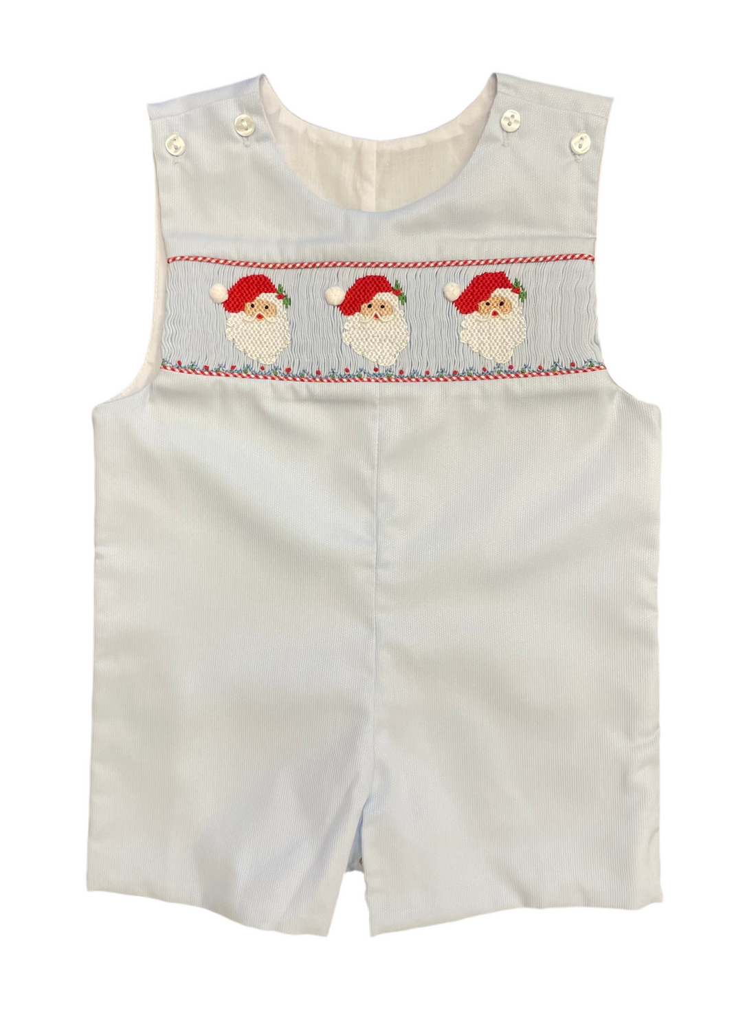 Pete Smocked Shortall: Light Blue with Santa Smocking