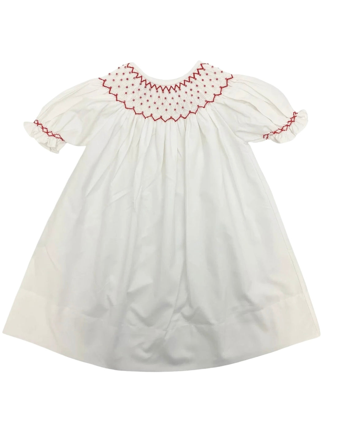 Catherine Smocked Dress: White with Red Pearls