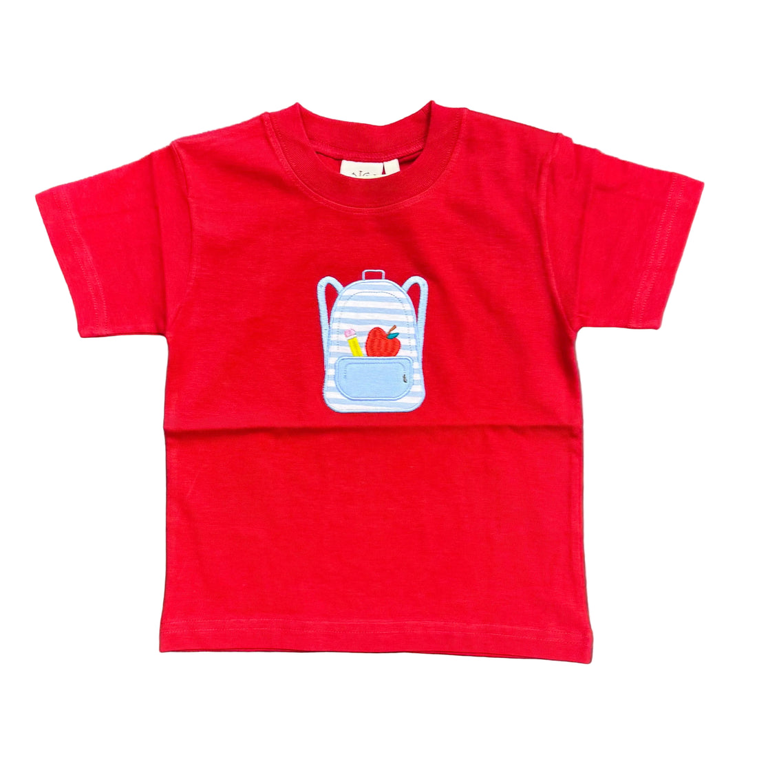Boys Deep Red SS T-Shirt with Backpack Applique