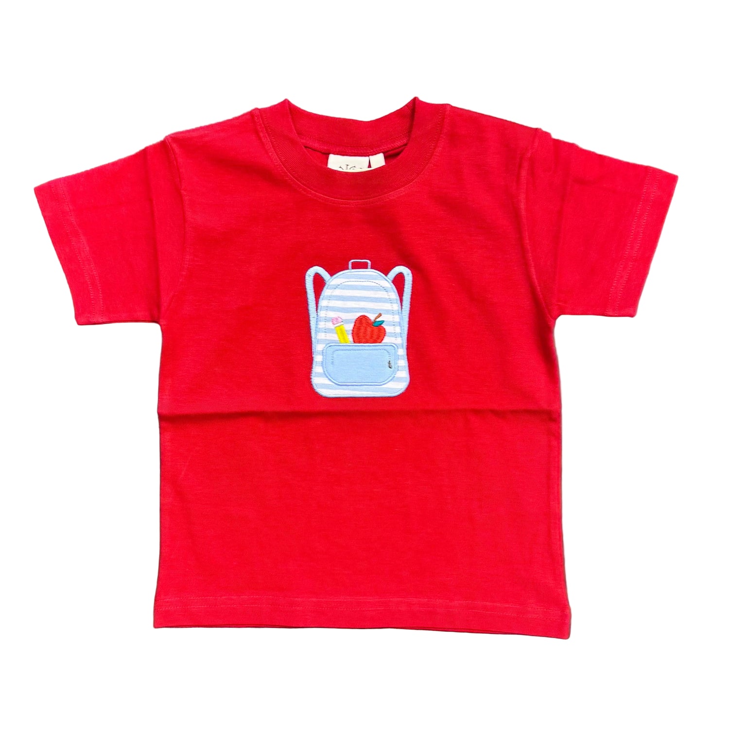 Boys Deep Red SS T-Shirt with Backpack Applique
