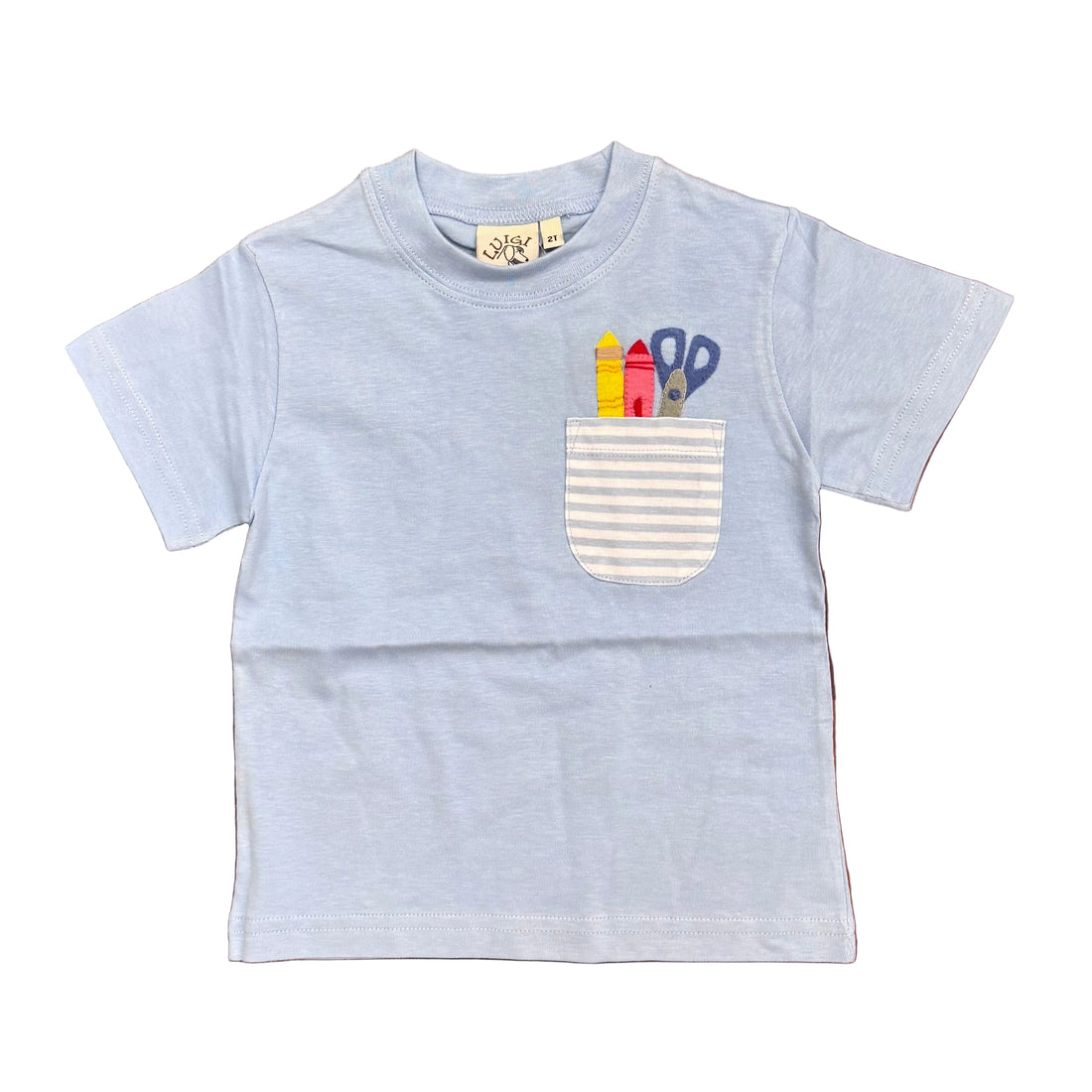 Boys Light Blue SS T-Shirt with School Supplies Pocket Applique