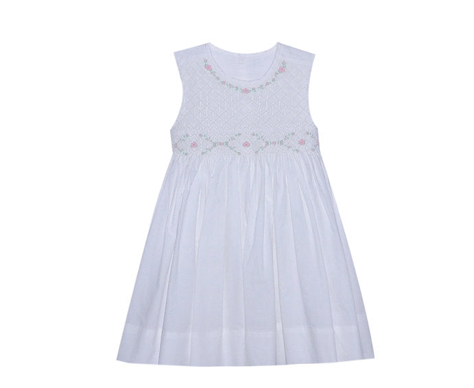 Sleeveless White Cate Smocked Dress