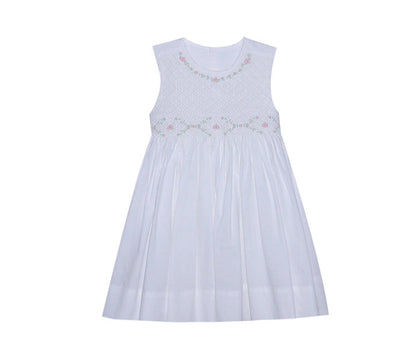 Sleeveless White Cate Smocked Dress